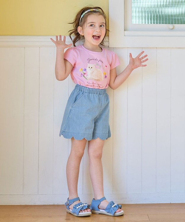 ANY KIDS フォトプリント ネコ Tシャツ ピンク