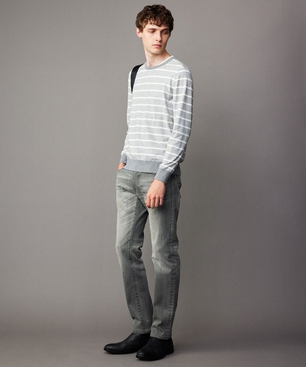 JOSEPH ABBOUD 【チクチクしない/イージーケア/3シーズン対応】ハイカウントSNOWY ボーダー ニットＴ ライトグレー系2