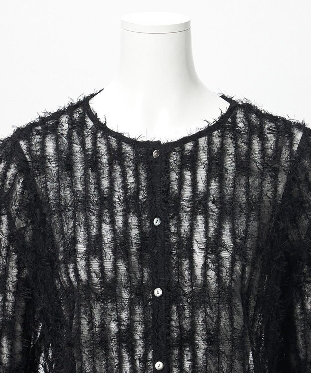 23区 【GOLD LABEL】フェザーチュール クルーネック カーディガン ブラック