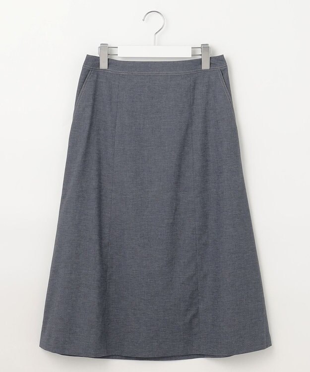 J.PRESS LADIES S 【洗える】麻ポリエステルストレッチ スカート ネイビーシャンブレー系