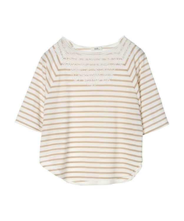 earth music&ecology 襟レースボーダーポンチョ Beige