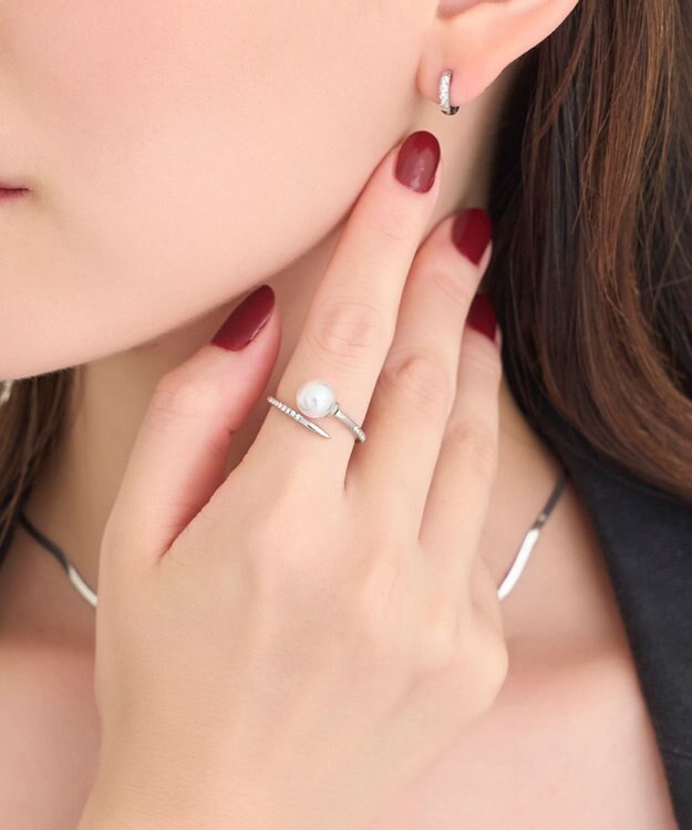 Phoebe 【金属アレルギー対応】ドローラップパールビジューリング　シルバー シルバー