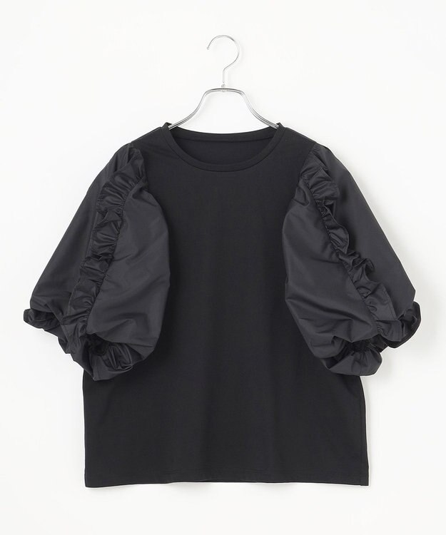 #Newans 【撥水・吸水速乾】コンビネーションフリルスリーブカットソー ブラック系