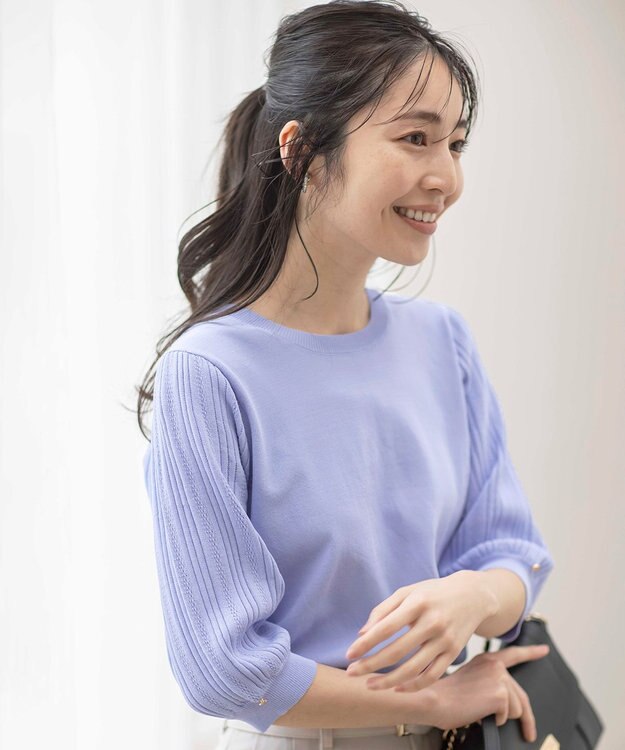ANY SIS S 【接触冷感 ・UVケア】シアースリーブ ニット ライトブルー
