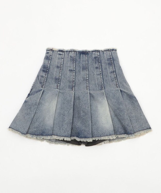 WEGO ヴィンテージウォッシュデニムプリーツスカパン デニム淡加工色