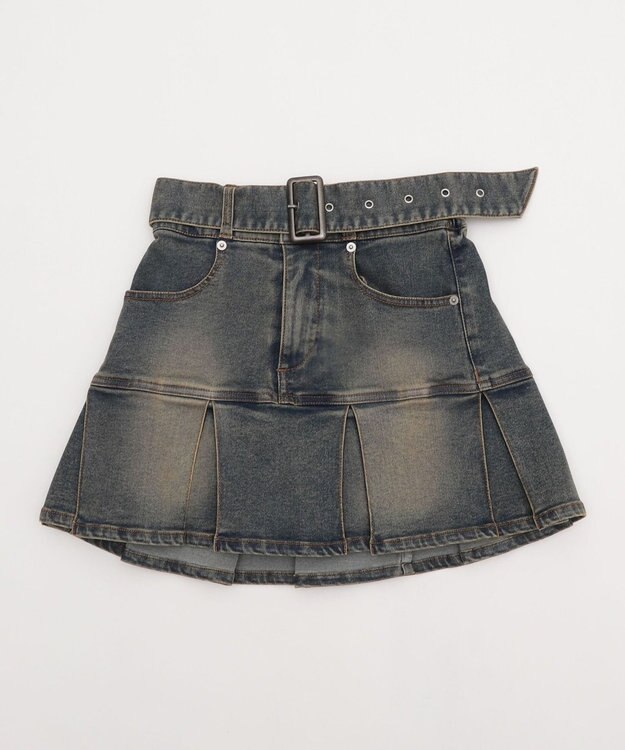 WEGO ベルト付デニムプリーツスカパン デニム濃加工色