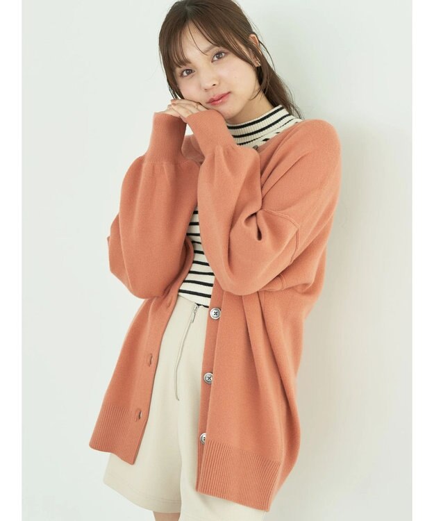 earth music&ecology やわらかタッチミドル丈カーディガン Orange