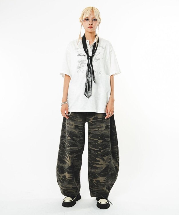 WEGO 【ユニセックス着用ITEM】ハトメバッククロスモチーフパンツ 柄1