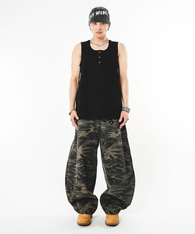 WEGO 【ユニセックス着用ITEM】ハトメバッククロスモチーフパンツ 柄1