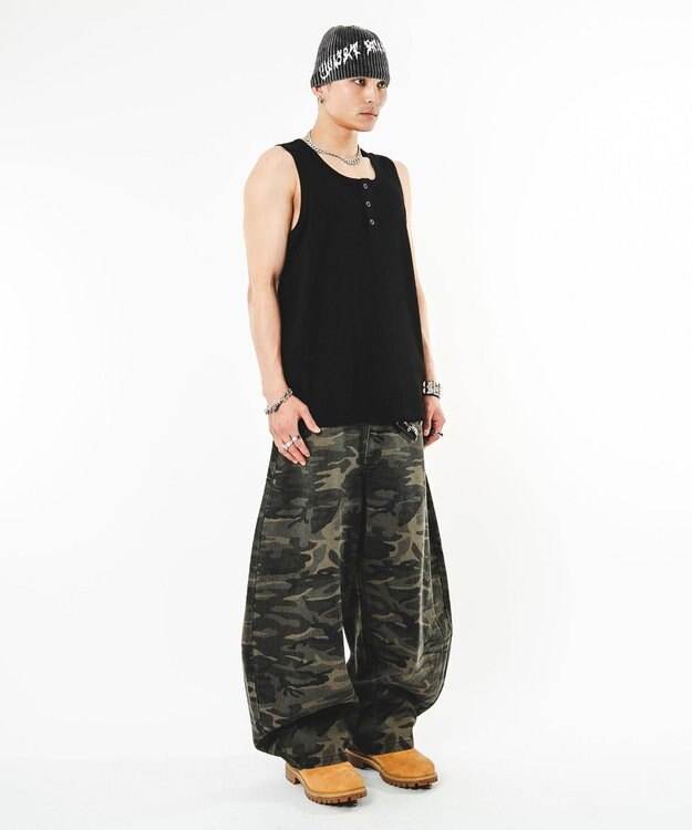 WEGO 【ユニセックス着用ITEM】ハトメバッククロスモチーフパンツ 柄1