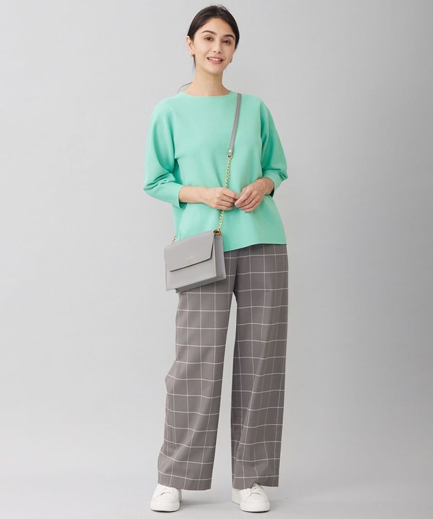 自由区 【洗える】ウィンドウペーンチェックワイド パンツ グレー系