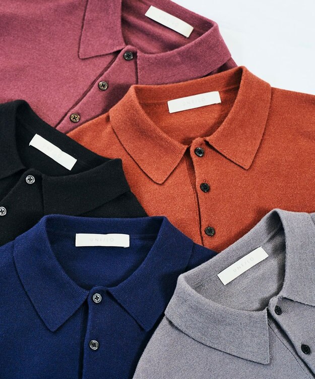 UNFILO MENS ライトウォーム ニットポロ ボルドー