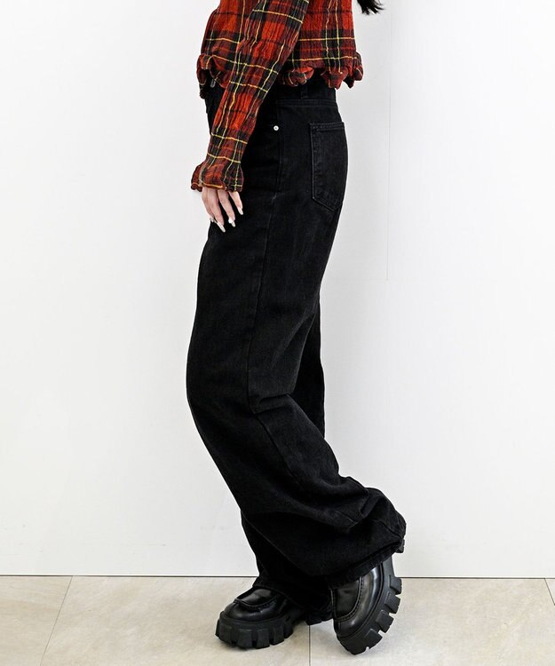 caqu 80's slim baggy バギーフィットワイドデニム black 1year