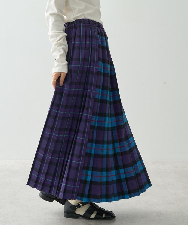 AMERICAN HOLIC シャギーチェックプリーツスカート Blue