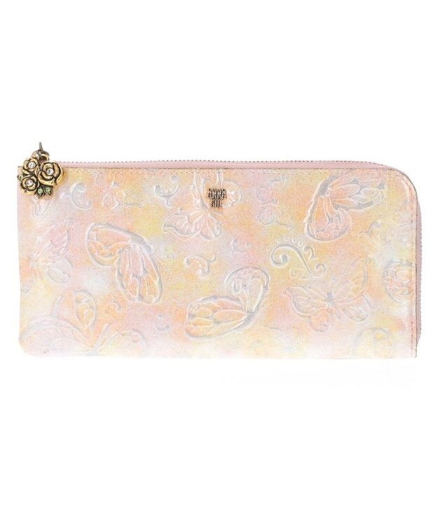 ANNA SUI パピヨン Lファスナー薄マチ長財布 ピンク