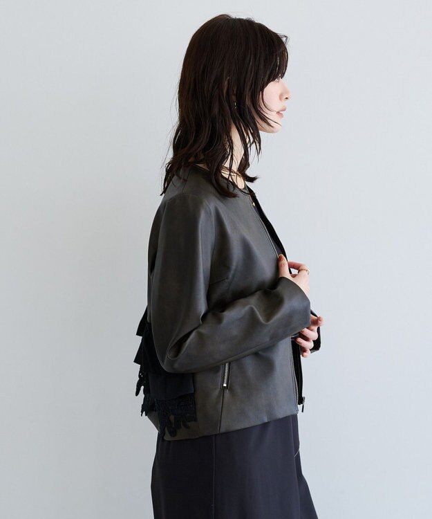 YECCA VECCA バックフリルライダースジャケット Brown
