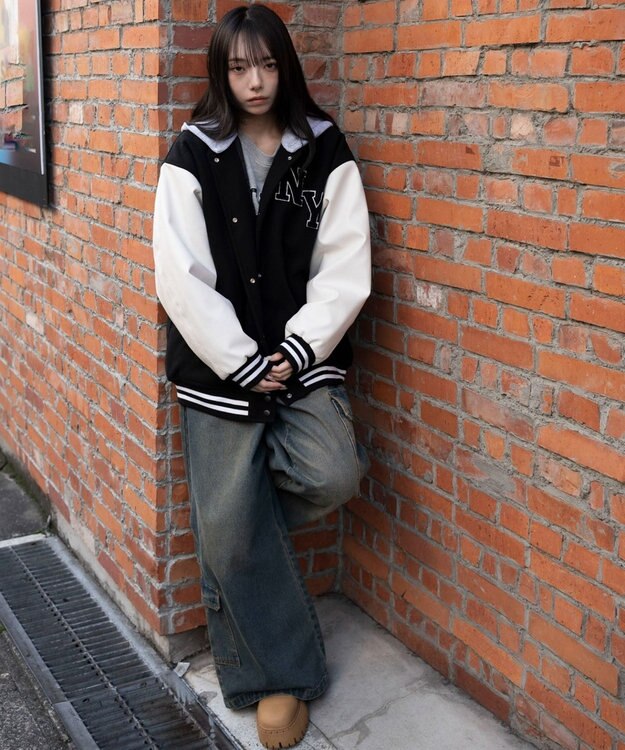 WEGO 2WAYフード付きビッグスタジャン ブラック