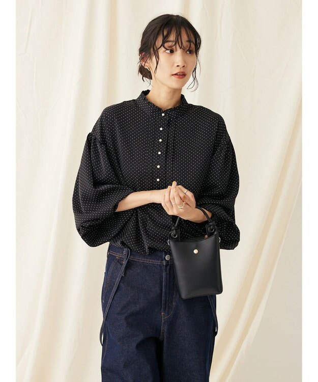 CRAFT STANDARD BOUTIQUE ピコフリルドットブラウス Black