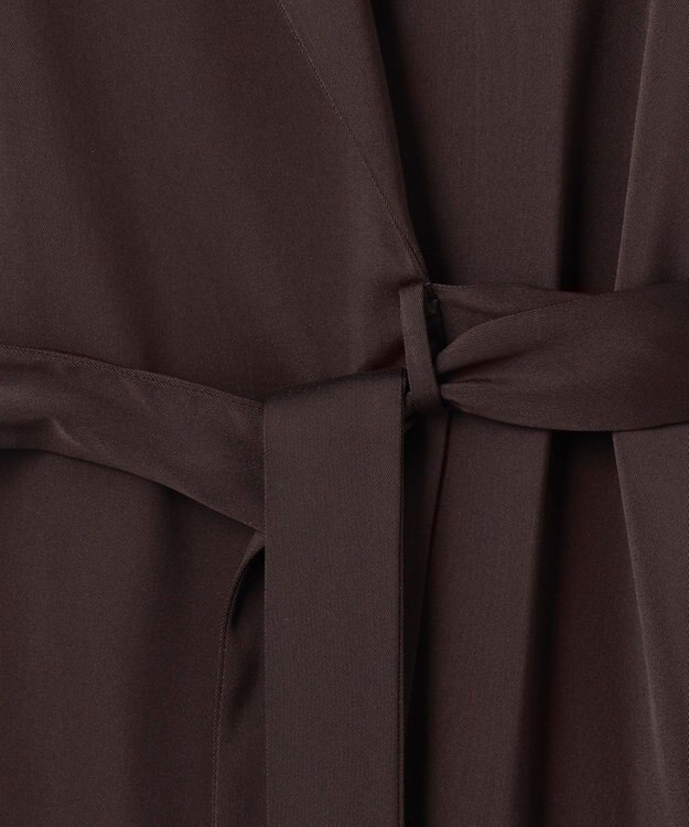 ICB L 【洗える】ストレッチダブルサテン テーラーカラー ラップワンピース ダークブラウン系