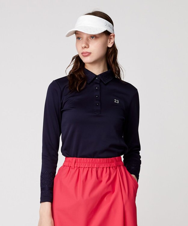23区GOLF 【WOMEN】【吸水速乾・UVケア】エンブロイダリー長袖シャツ 1枚で決まる 動きやすさ◎ ネイビー系