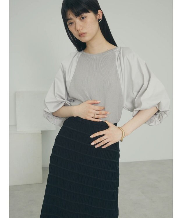 Green Parks armonia．袖布帛ニットプルオーバー Gray