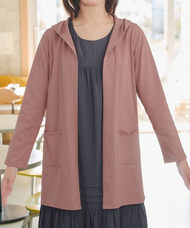 Tiaclasse L 【おのののかさん着用】「サマケア 」フード付きカットソーロングカーディガン ピンク