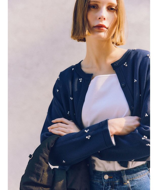 Te chichi パールビジューニットライトジャケット《2026 spring catalog item》 ネイビー