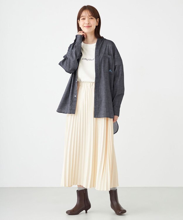 SHARE PARK LADIES 【UVカット・撥水・ストレッチ】イージーデニムノーカラーシャツ ネイビー系