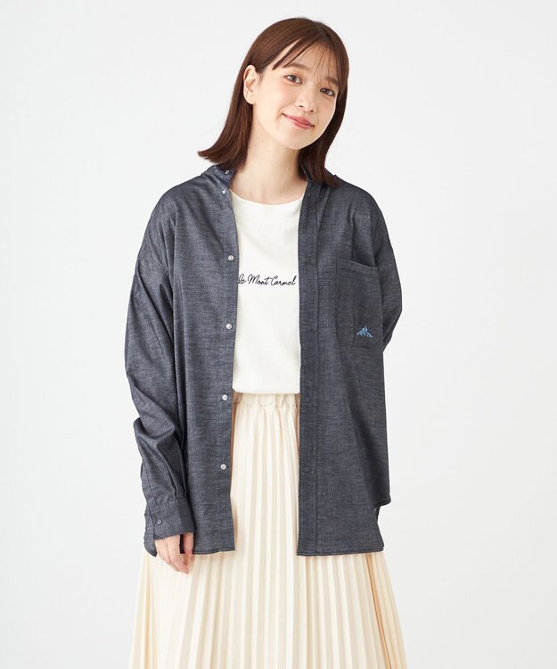 SHARE PARK LADIES 【UVカット・撥水・ストレッチ】イージーデニムノーカラーシャツ ネイビー系