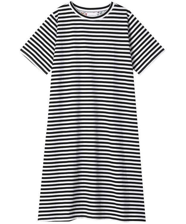 une nana cool MADE WITH LIBERTY FABRIC 綿100％ボーダー 半袖ワンピース BL