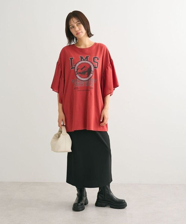 Green Parks ドッキングフレアスリーブロゴチュニック Red