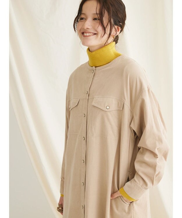 CRAFT STANDARD BOUTIQUE コーデュロイパールドット釦ワンピース Beige