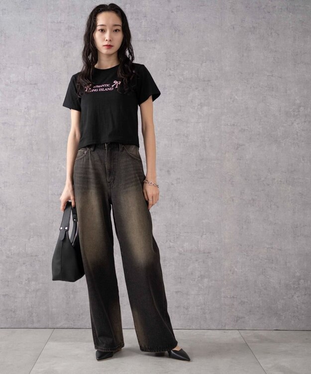 WEGO 【新色追加/美脚/XS～Lサイズ展開】ストレートデニムパンツ ブラック