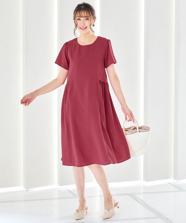 Tiaclasse L 【洗える】サイド切替ワンピース レッド