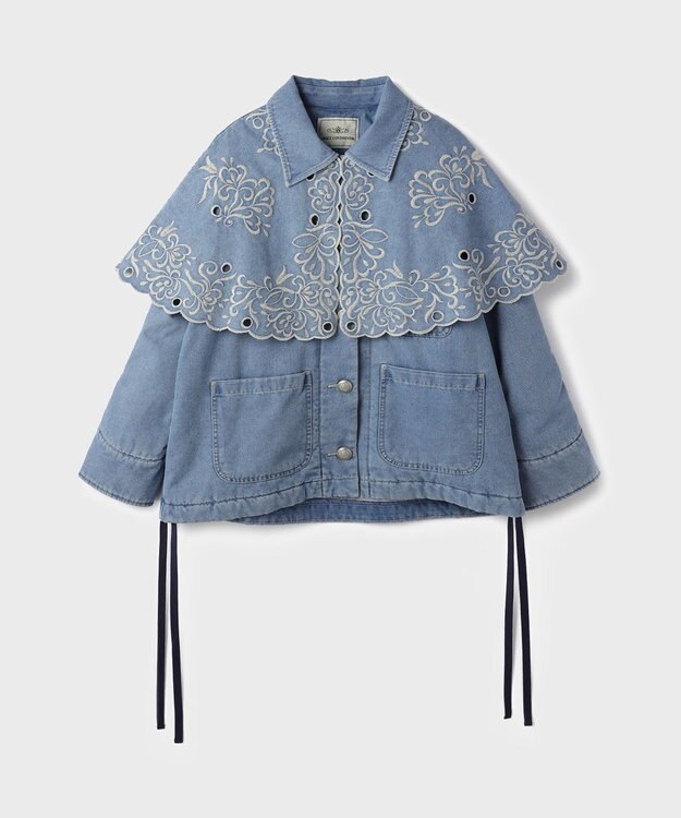 GRACE CONTINENTAL ケープ付カバーオールジャケット サックス