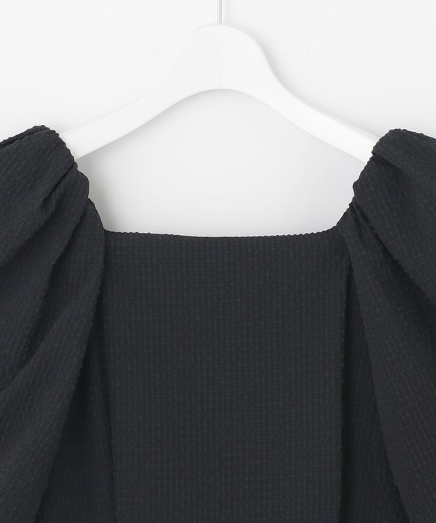 #Newans 【優木まおみさんコラボ】スクエアネックパフスリーブワンピース ブラック系