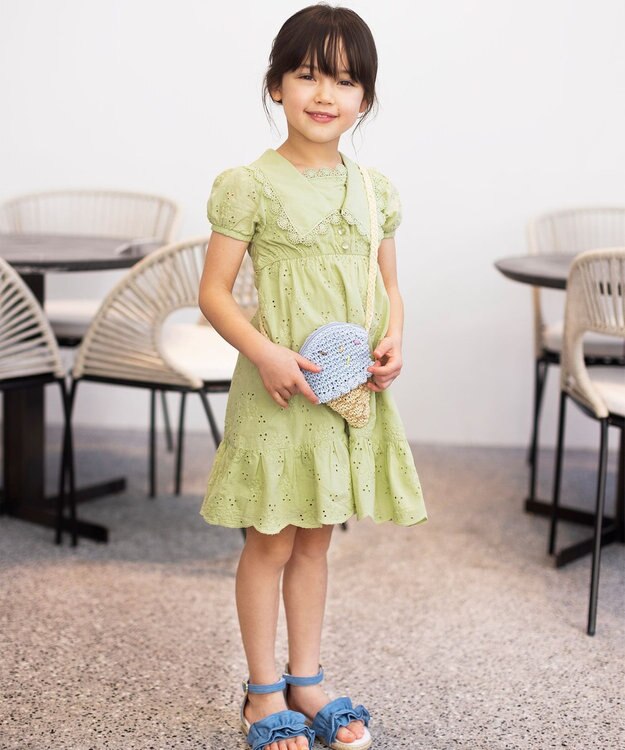 ANY KIDS エンブロイダリー レース ワンピース ライム