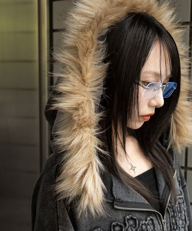 WEGO 【25年秋冬新作】ファーフードBIGZIPパーカー スミクロ