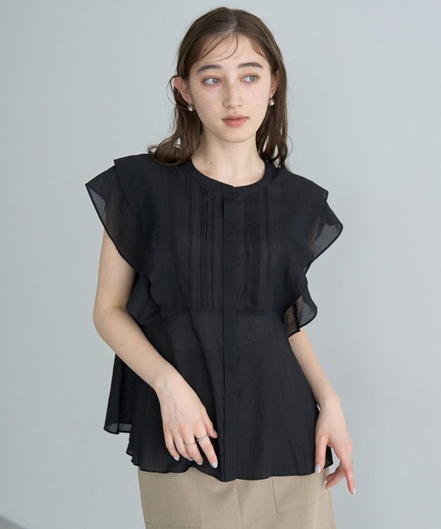 YECCA VECCA シアーラッフルブラウス Black