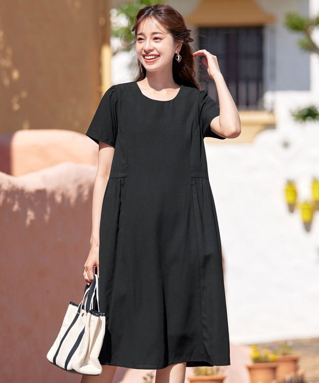 Tiaclasse 【洗える】サイド切替ワンピース ブラック