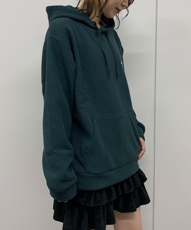 WEGO 【ユニセックス着用ITEM】ワッフルフリースOP刺繍プルパーカー グリーン