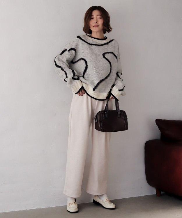 WEGO 【25年秋冬新作】ニュアンスライン配色プルオーバー オフホワイト