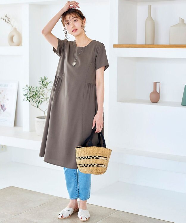 Tiaclasse 【洗える】サイド切替ワンピース モカ