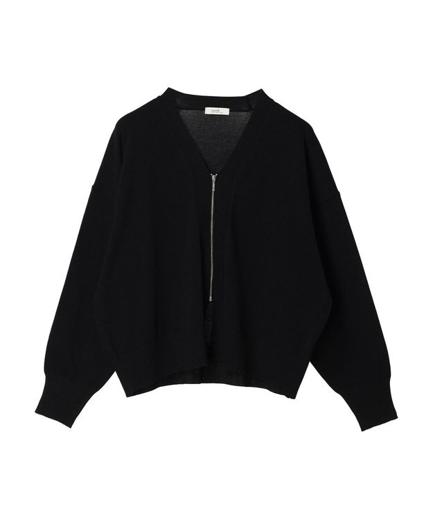 earth music&ecology ＶネックＺＩＰカーディガン Black