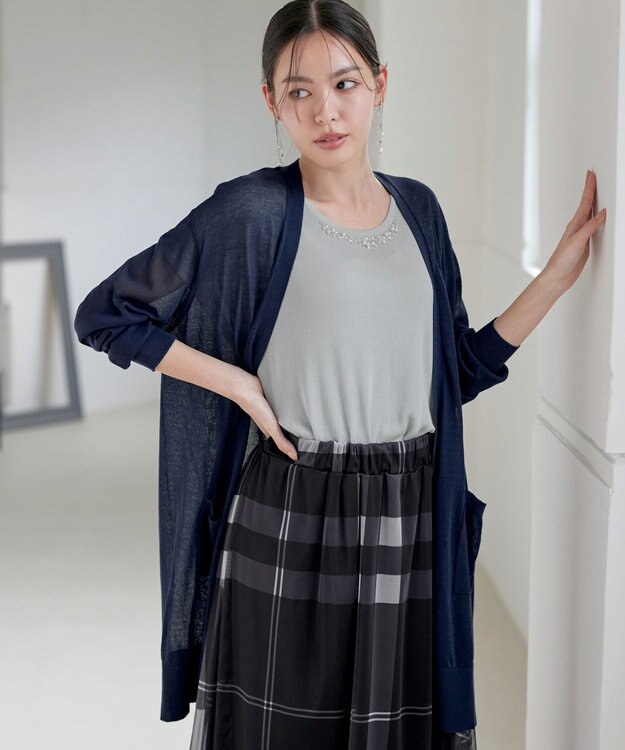 Tiaclasse 【接触冷感】着流しロングニットカーディガン ネイビー