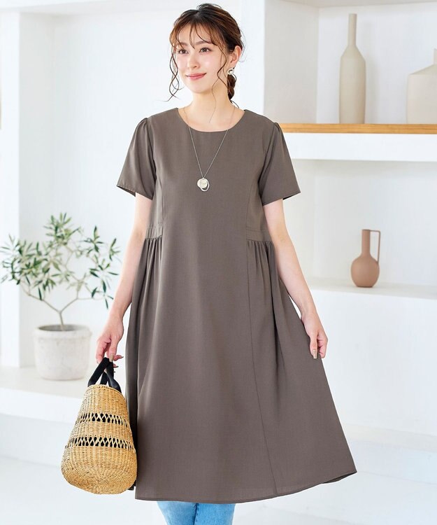 Tiaclasse 【洗える】サイド切替ワンピース モカ