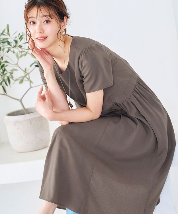 Tiaclasse 【洗える】サイド切替ワンピース モカ