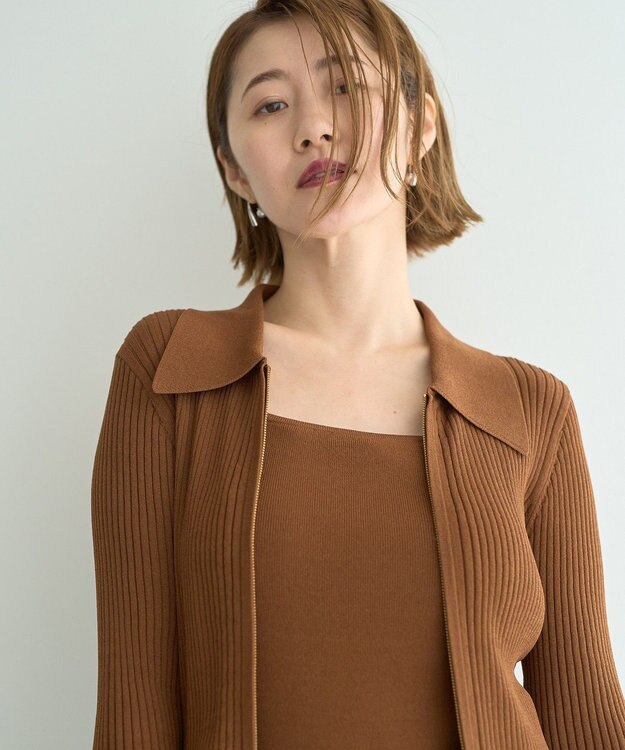 YECCA VECCA 【2点SET】キャミセット襟付きZIPカーディガン Camel