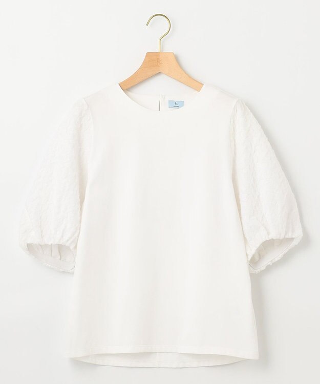 組曲 【洗える】レリーフスリーブジャージー カットソー アイボリー系