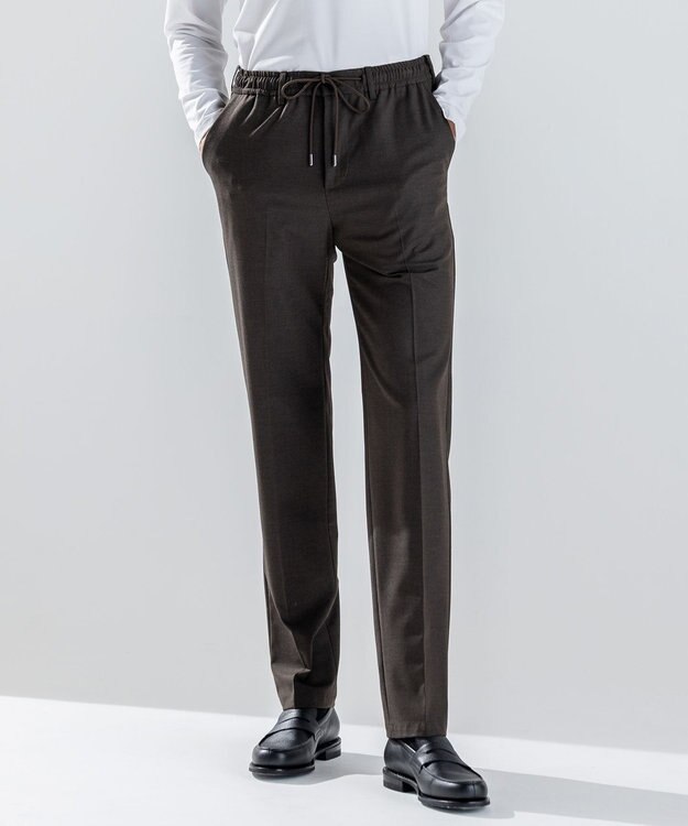 JOSEPH HOMME 新素材【ストレッチ/ウエストゴム仕様】ウール混キャリーマンストレッチ ドロスト付ストレートパンツ / HOVE ダークブラウン系